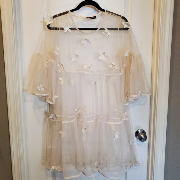 Elegant Lily Mcbee Sheer Floral Tunic/Dress - Size L - Picture 2 of 6